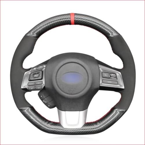 Red Marker Black PU Carbon Fiber Steering Wheel Cover for Subaru WRX (STI) Levorg 2015 2016 2017 2018 2019 2020 2021