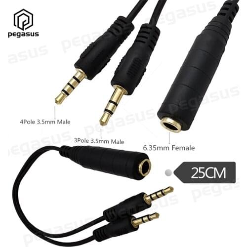 DC 6.35mm Female to 3.5mm 3Pole Male and 3.5mm 4Pole Male Spiltter Stereo Cord Cable 0.25m