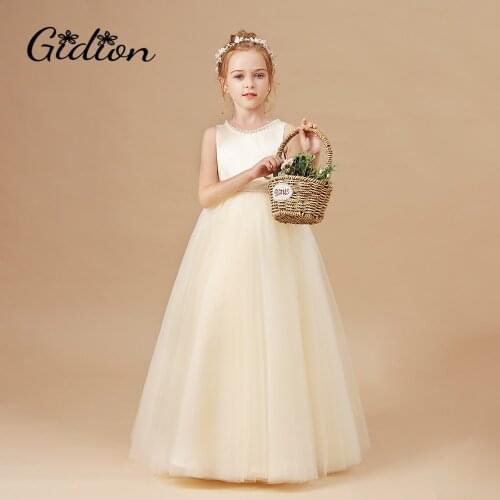 Kids Princess Dress Wedding Flower Girl Dress Children Prom Ball Gown Party Long Dress Sleeveless Bow Birthday Party Dress