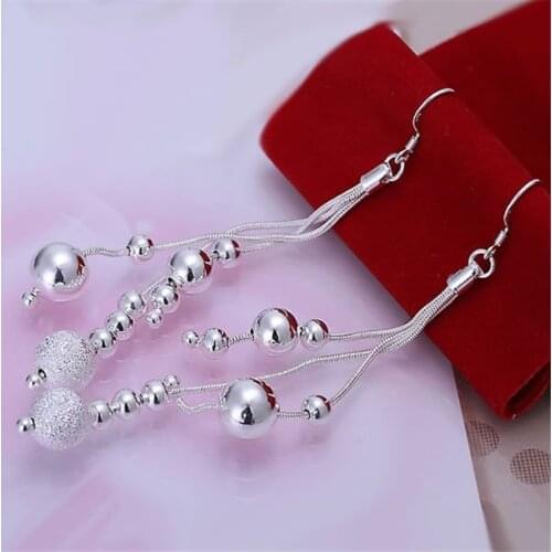 ESE006 Popular Silver Color Earrings For Women 925 Jewelry Christmas Fashion Jewelry Triple Line Of Beans Earrings /auwajmda