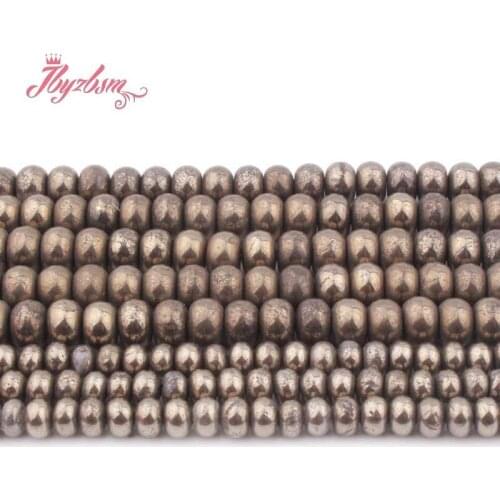 Smooth Heishi Rondelle Silvers Gray Natural Pyrite Stone Spacer Beads for DIY Necklace Bracelet Earrings Ring Jewelry Making 15"