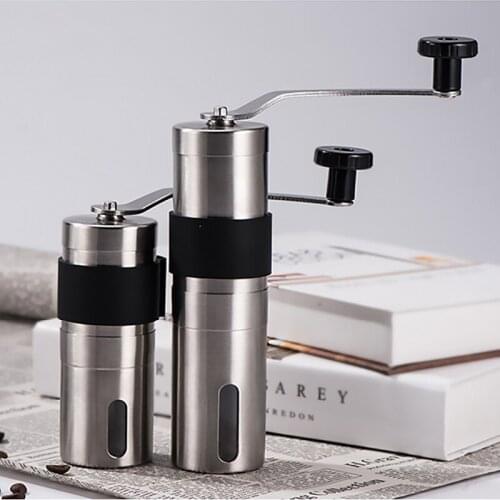 HOT Manual Ceramic Coffee Grinder Stainless Steel Adjustable Coffee Bean Mills With Rubber Loop Ring Easy Clean Kitchen Tool NDS