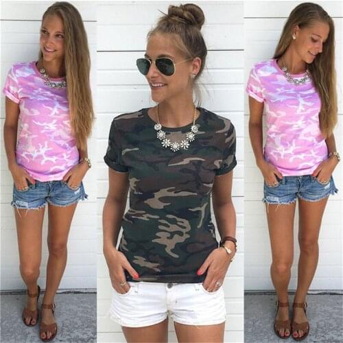 Camouflage T Shirt O Neck Tees 2021 Summer Short Sleeve Women Army Green Slim T-shirt New Design Summer Tops Tee Casual Female