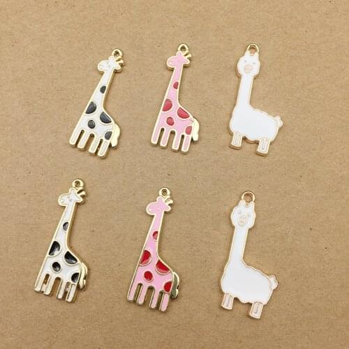 MRHUANG 10pcs/pack Giraffe Alpaca Enamel Charms With Pearl Alloy Oil drop fit Necklace bracelet DIY Fashion Jewelry Accessory