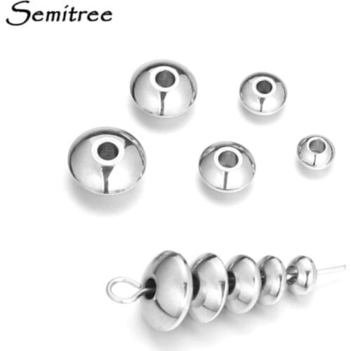 Semitree 50Pcs 4mm 5mm 6mm 7mm 8mm Stainless Steel Round Flat Rondelle Space Beads DIY Charms Beads for Jewelry Making Findings