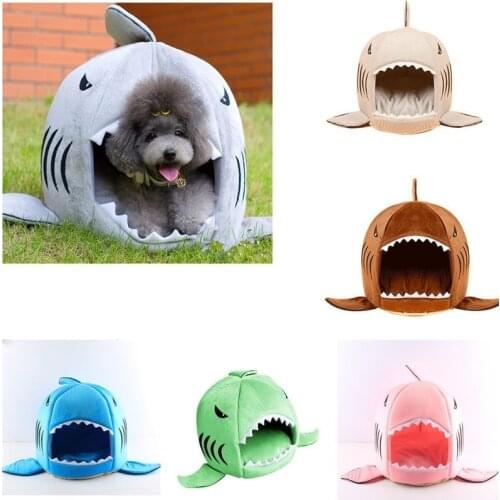 Shark Mouth Pet Dog Bed Cat House Plush Bed Semi-enclosed Cat Nest for Deep Sleep Comfort in Winter Puppy Kitten Soft Cage