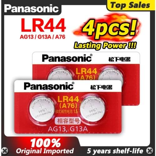 Panasonic 100% Original lr44 Lithium Coin Batteries A76 AG13 G13A LR44 4pc 1.5V Button Cells Battery LR1154 357A SR44