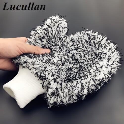 Lucullan Improved Super Soft Microfiber Auto Detailing Cleaning Tools Two Bucket Use Premium Car Wash Mitt For Car