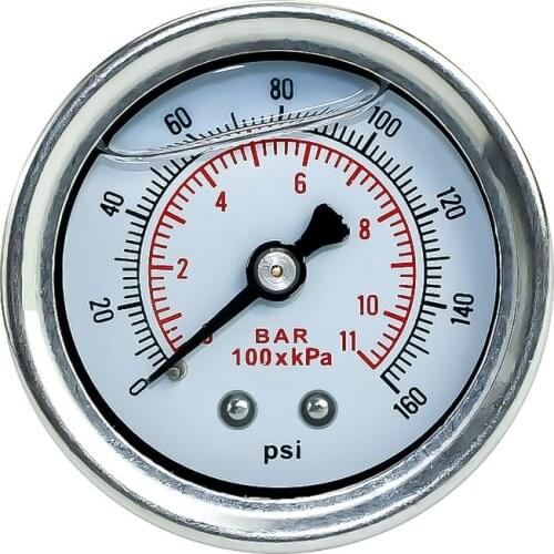 YOMI Fuel Pressure Gauge Liquid 0-160 psi Oil Press Gauge Fuel Gauge White Face Universal 1/8 NPT YC100917