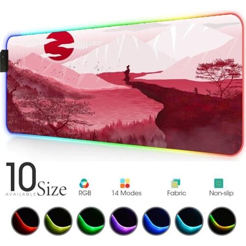 Red sun minimalist RGB Mouse Pad Pink white Gamer Accessories LED mouse mat Gaming PC Desk Play Mat with Backlit mause pad