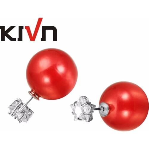 KIVN Fashion Jewelry Pentagram 8mm CZ Stud Wedding Bridal Double Sided Simulated Pearl Earrings for Gifts 10pcs Lot Wholesale