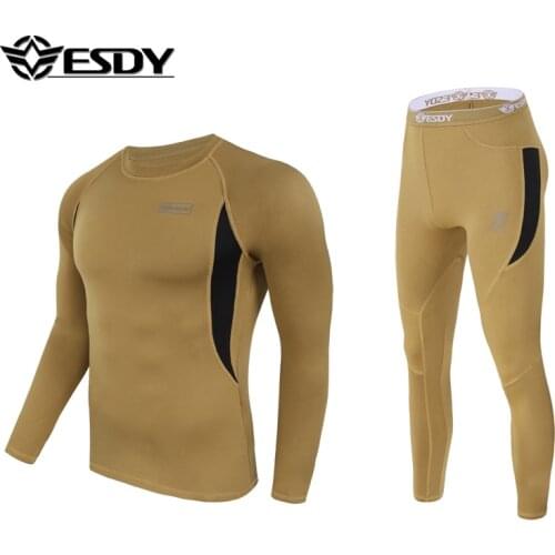 Tactical Training Elastic Tight Long Sleeve Keep Warm Sportswear Shirt Pants Suits Outdoor Mens Fleece Thermal Underwear Sets