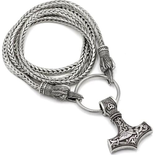 Mens Vintage Norse Viking Thor Hammer Mjolnir&Dragon Amulet Pendant Necklace