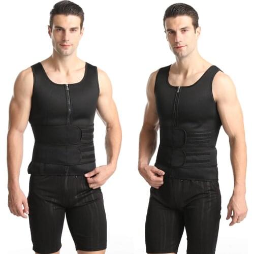 Men Sweat Sauna Vest Zippered Body Shaper Vest Corset Training Suit Chlorine Fiber Waist Trainer Vest For Fitness Slimming Vest