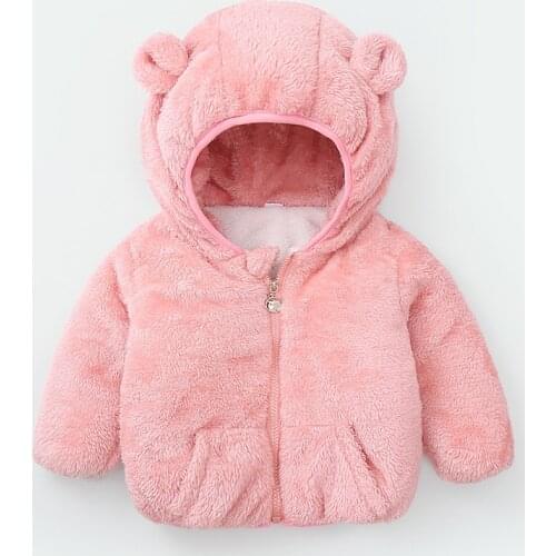 2021 Winter New Long-sleeve Cashmere Middle Small Childrens Jacket Baby Bear Ears Hooded Outing Clothes Kid Autumn Warm Jackets