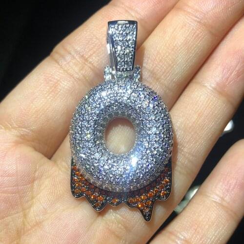 Single Red Color Dripping Bubble Letters Necklaces & Pendant For Men Women Gold Color Cubic Zircon Hip Hop Jewelry