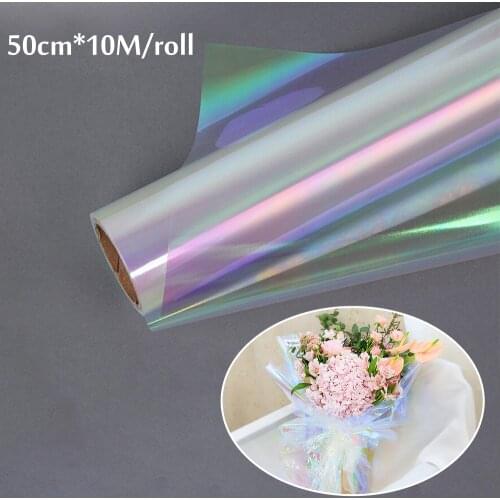 10m Iridescent Flower Bouquet Wrapping Cellophane Rainbow Film Valentines Day Gift Packaging Birthday Wedding Party Decorations