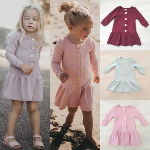 1-5Y Newborn Baby Girl Dress Headband 2PCS Autumn Clothes Solid Knitted Sweater Dress Outfits