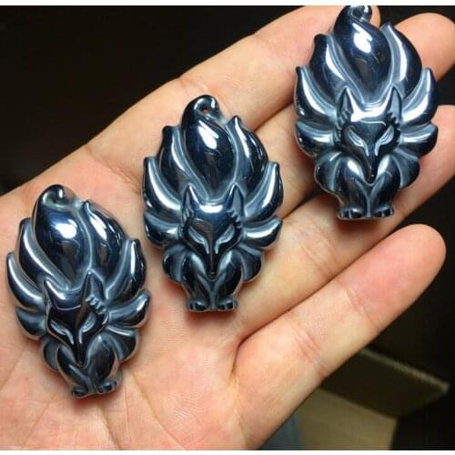 Hand Made Natural terahertz stone Pendant nine-tailed fox Pendants Necklace For Women Men pendants Fashion Jewelry