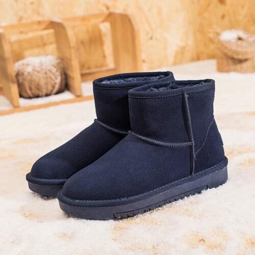 QZYERAI Snow Boots 100% Genuine Cowhide Leather Ankle women Boots Warm Winter Boots Woman blue shoes large size 34-44
