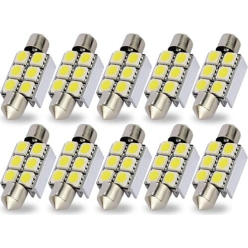 Safego 10 pcs Canbus C5W LED Festoon Dome Light Bulbs 5050 6 SMD 36mm 39mm 42mm Error Free Car Reading Wedge Lamp DC 12V