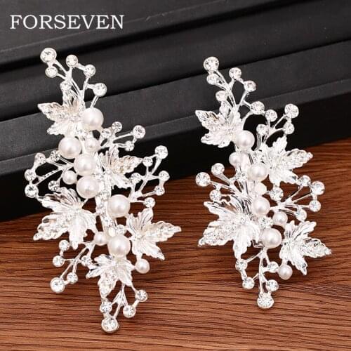 Silver Color Pearl Hair Clip Headband Rhinestone Leaf Hair Accessories For Women Barrette Pearl Clips For Bride Headpiece
