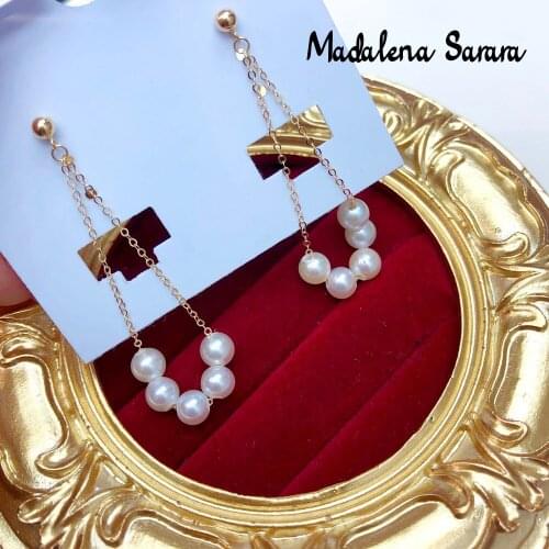 MADALENA SARARA 7-8mm Freshwater Pearl Earrings 18K Gold Natural White Pearl Earrings Perfectly Round