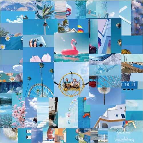 Blue Landscape Map Outdoor Travel Graffiti Aesthetic Sticker Luggage Notebook School Office Stationery Decoration 62PCS