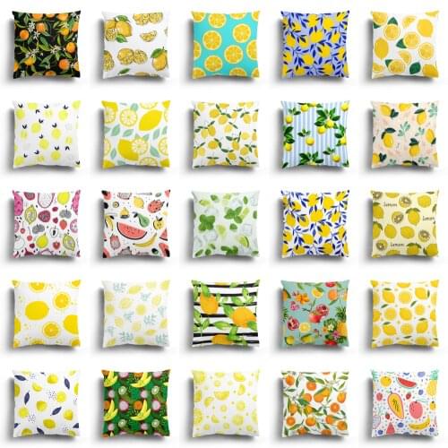 Modern Fashion Lemon Pattern Cotton Pillow Case Seat Car Sofa Waist Throw Soft Cushion Cover Home Decorative Pillowcases 60x60cm