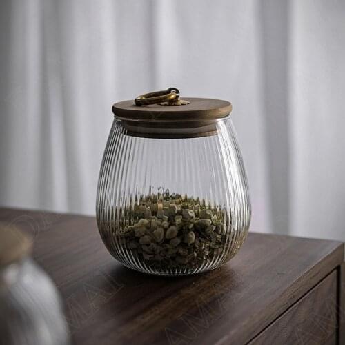 Glass Jar with Lid Storage Jar Japanese-style Stripe Tea Caddy Grain Dispenser Dried Fruit Snacks Organizer Canister Set Kitchen