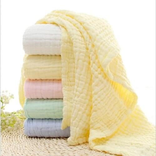 Solid Color Baby Bath Towel Muslin 100% Cotton Towels Neonatal Child Absorb Blanket Swaddle Wrap Bedding 105 * 105 CM