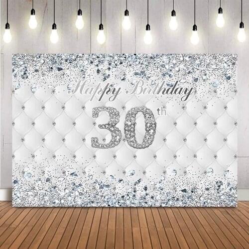 Happy birthday personalize party backdrop sliver glitter diamonds 30th BIrthday Party Decoration Adult Theme Birthday Customize