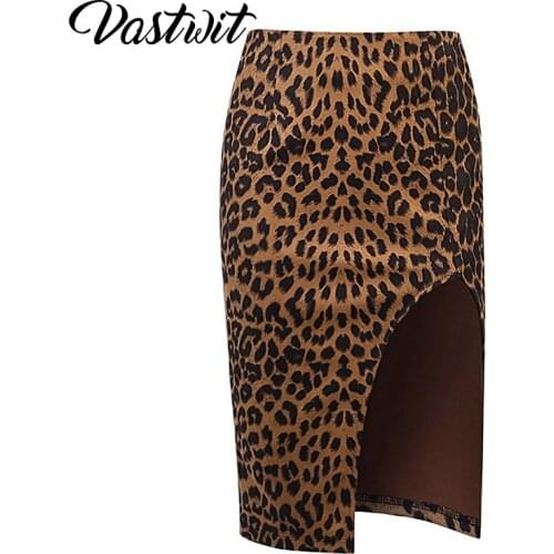 Leopard Faux Suede Womens Skirt High Waist Split Knee Length Vintage Korean Style Bodycon Sexy Skirts Grunge Party Clubwear