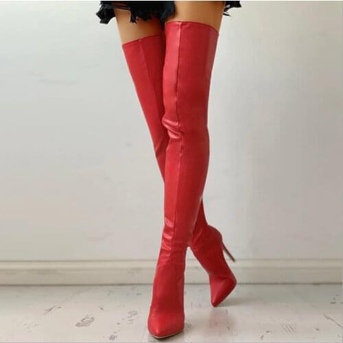 2021 Winter Latest Black Long Boots with Back Zipper Women Winter Shoes Over Knee Boots High Heel Warm Pointy Toe