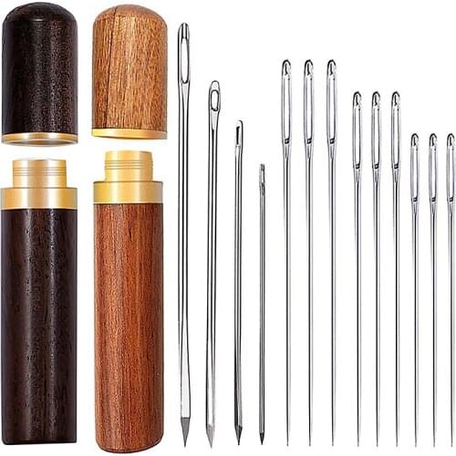 Lmzay 13pcs Leather Sewing Needles Big Eye Needles Stainless Steel Sewing Embroidery Stitching Needles For Hand Sewing