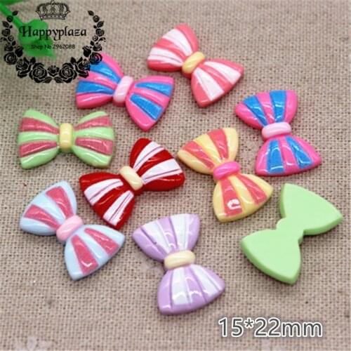 20pcs Kawaii Mix Colors Resin Strip Bowknot Flatback Cabochon Charm DIY Craft Decoration,15*22mm