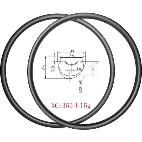 29er MTB XC 30mmx24mm Hookless tubeless Asymmetric Disc carbon rims UD 3K matte glossy 24H 28H 32H cross country mountain wheels