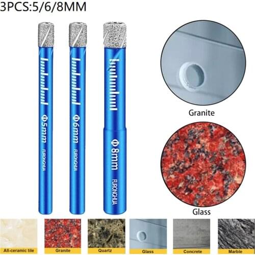 3pcs Dry Diamond Drill Bit 6mm/8mm/10mm Hole Saw Drill Bit Dry Drilling for Tiles Glass Marble Granite Quartz Porcelain Ceramics