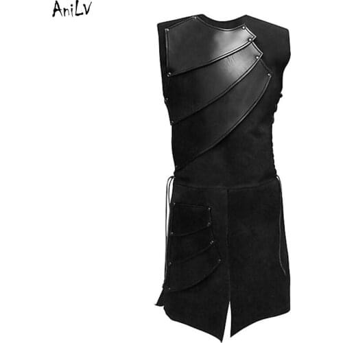 AniLV Medieval Viking Assassin Warrior Knight PU Stitching Breastplate Vest Costume Middle Ages Stage SCA LARP Cosplay Clothes