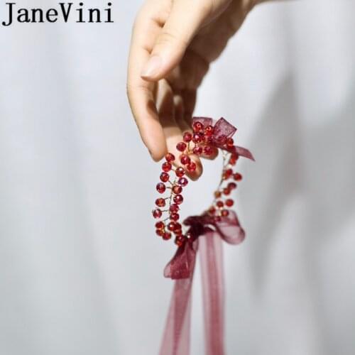 JaneVini Wine Red Beaded Wedding Bracelet for Hand Burgundy Bridesmaid Waist Band Bride Hand Flower Bridesmade Prom Bracelet