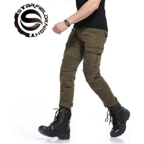 STAR FIELD KNIGHT Motorcycle Pants Drop-Resistant Wearable Mens Slim Motorbike Cycling Jeans Motocross Riding Protective Jeans