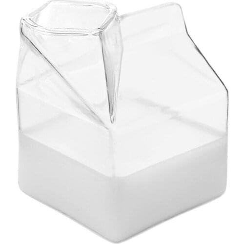 C5AD Glass Creamer Milk Carton Container Mini Hand-Blown Carton Container Water Glass Cup Milk Creamer Box
