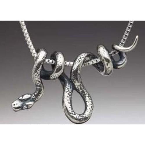 Vine Snake Necklace 3D Snake Pendant Womens Men Serpent Jewellery Animal Silvertone Winding Snake Charm Necklace 46+7 Extender