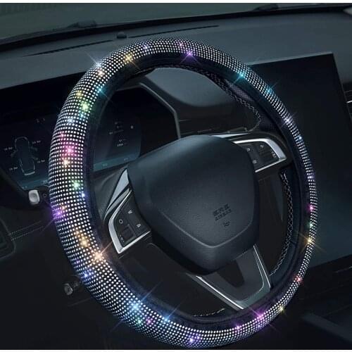 AUTOYOUTH D type Bling Rhinestones Steering Wheel Cover with Crystal Diamond Sparkling Car SUV Breathable Anti-Slip Protector