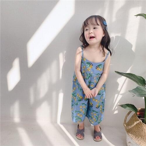 Baby Girl Overalls 2019 Summer New Childrens Cherry Print Suspender Pants Toddler Girl Beach Clothes Kids Casual Strap Trousers