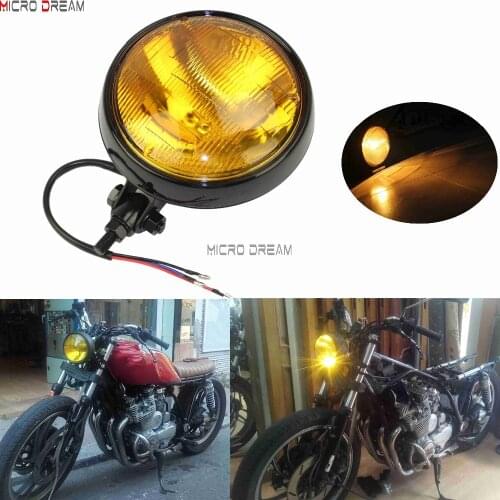 5-3/4" Retro Yellow Headlight Motorcycle 5.75 inch Sealed Beam Head Lights Lamp For Harley Chopper Triumph Scrambler Bobber