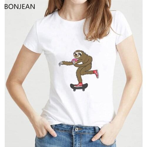 T shirt women 2019 Skater Sloth Printed harajuku Tshirt graphic funny t shirts summer top female white tumblr t-shirt femme tee