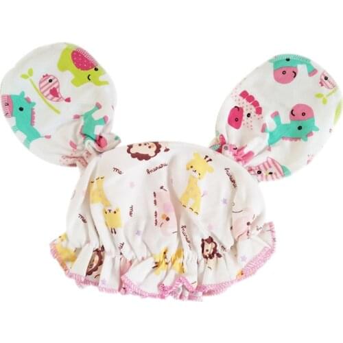 Spring Summer New born Baby Gloves+Hats Set Cute Cartoons Soft Cotton for Newborn Baby Girl Boy Anti Scratching Infant Mittens
