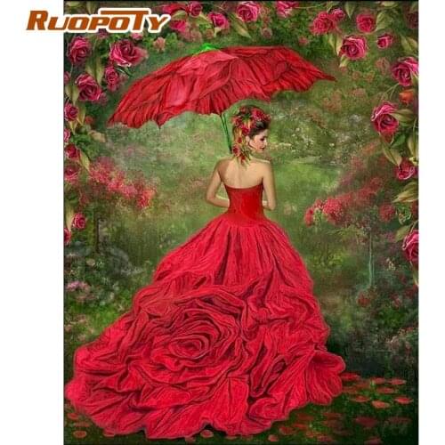 RUOPOTY Red Dress Girl Figure Oil Painting By Numbers 60x75cm Frame On Canvas Handmade DIY Pictures Home Decoration Wall Photo