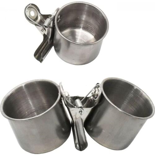 Stainless Steel Birds Parrot Feeder Round Bird Parrot Aviary Pet Food Water Feeding Bowl Pets Cage Clip Cup Dispenser